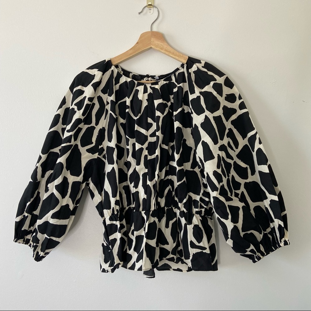 Black & White Animal Print Peasant Top